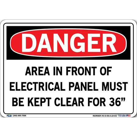 Vestil Sign, Danger, 10.5x7.5", .011, Label/Decal, SI-D-48-A-LB-011 SI-D-48-A-LB-011